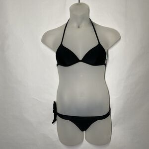 Agua Doce Bikini Brazilian 2-pc Women S Black Side Tie Logo Gold Charm